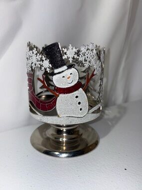 Holiday Snowman Decorative Tealight Holder - Silver & White